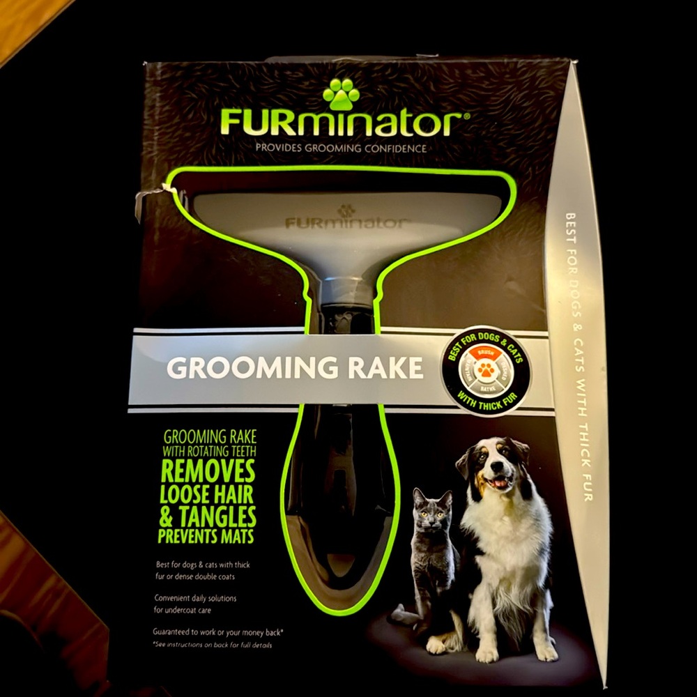 NEW - FURminator Grooming Rake with Rotating Metal Teeth - Dogs and Cats